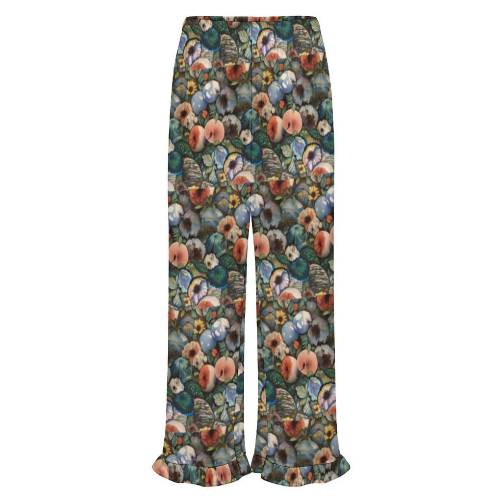 Custom Womens Elastic Waist Ruffle Hem Pocketed Wide Leg Pants