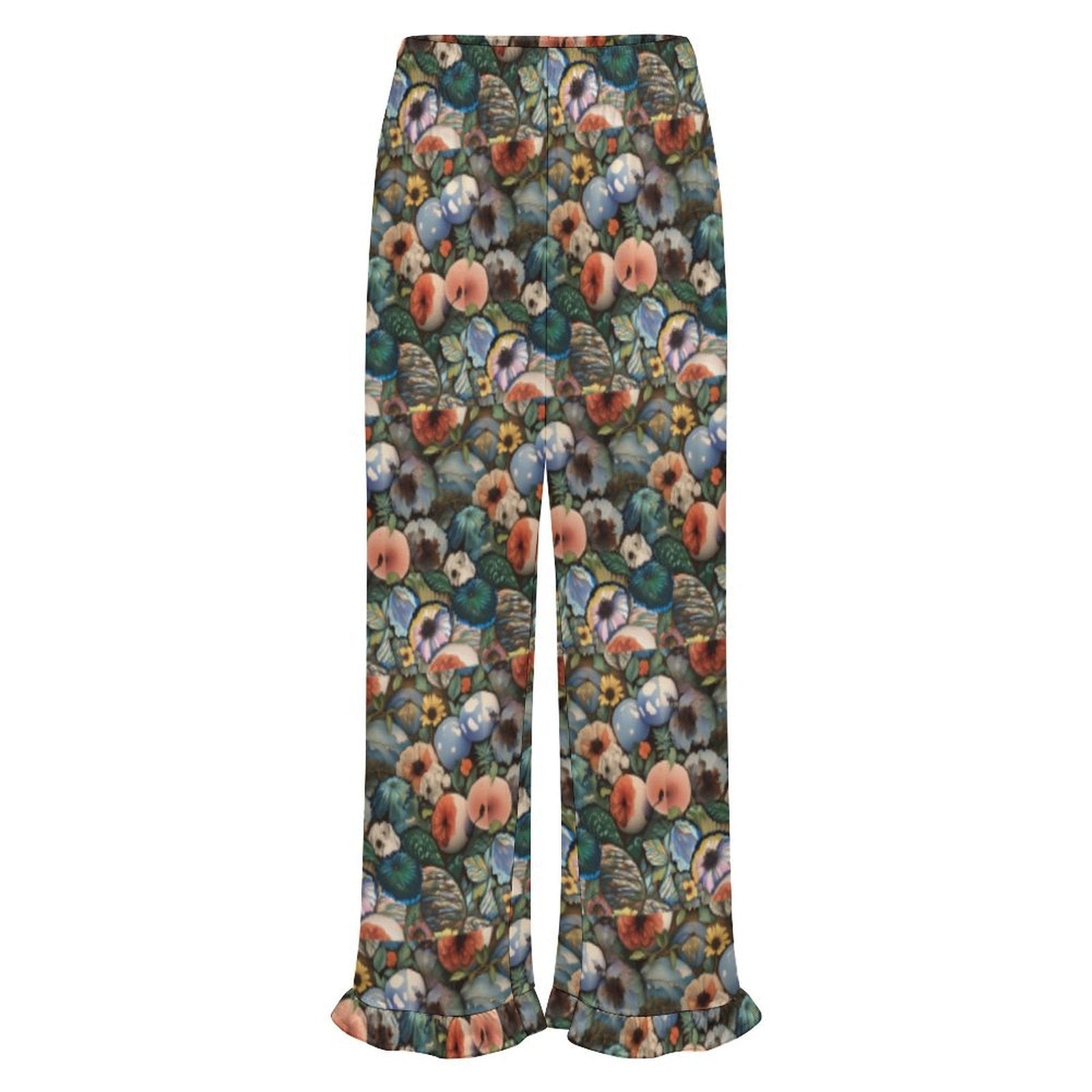 Custom Womens Elastic Waist Ruffle Hem Pocketed Wide Leg Pants