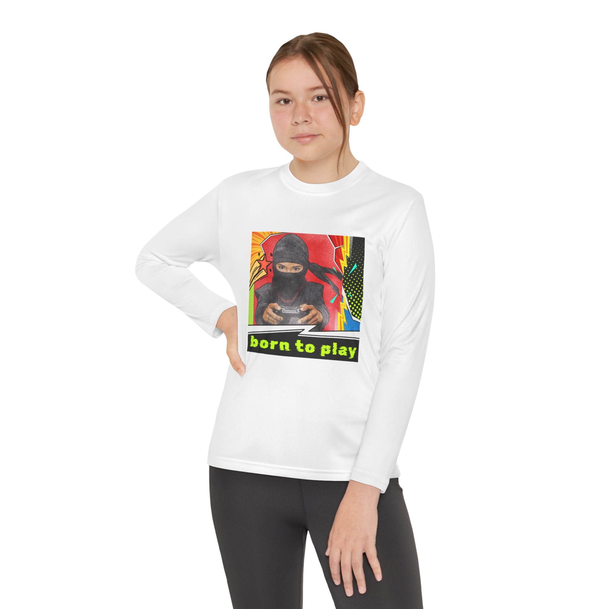 Youth Long Sleeve Ninja Tee - Born to Play, Gaming Shirt, Kids Activewear, Fun Playwear, Gift for Gamers