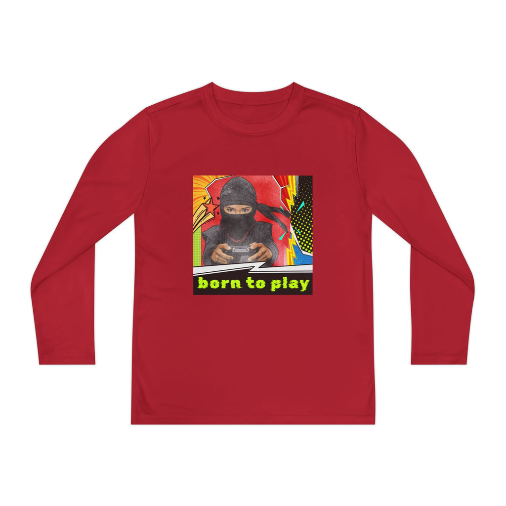 Youth Long Sleeve Ninja Tee - Born to Play, Gaming Shirt, Kids Activewear, Fun Playwear, Gift for Gamers