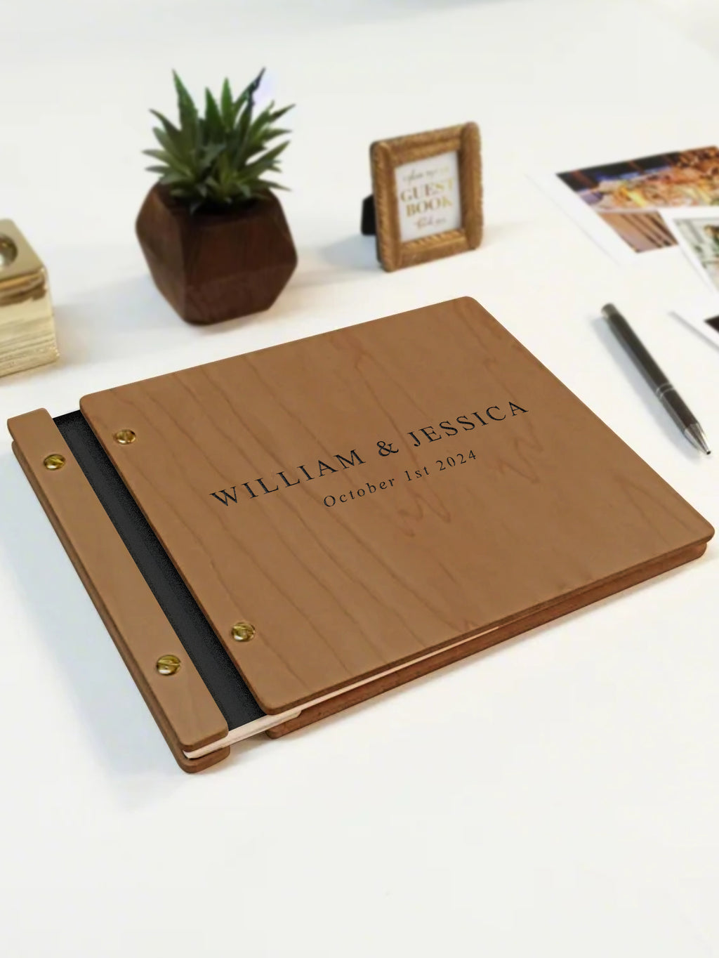 Custom UV Printed  Wooden Wedding Guest Books