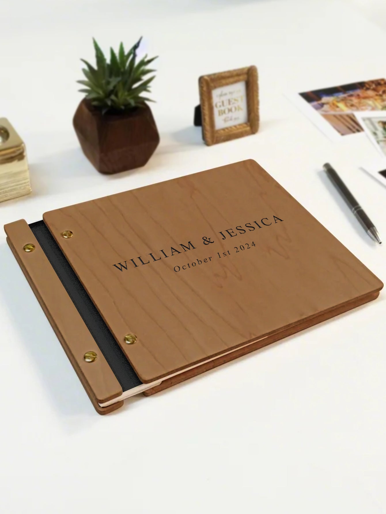 Custom UV Printed  Wooden Wedding Guest Books