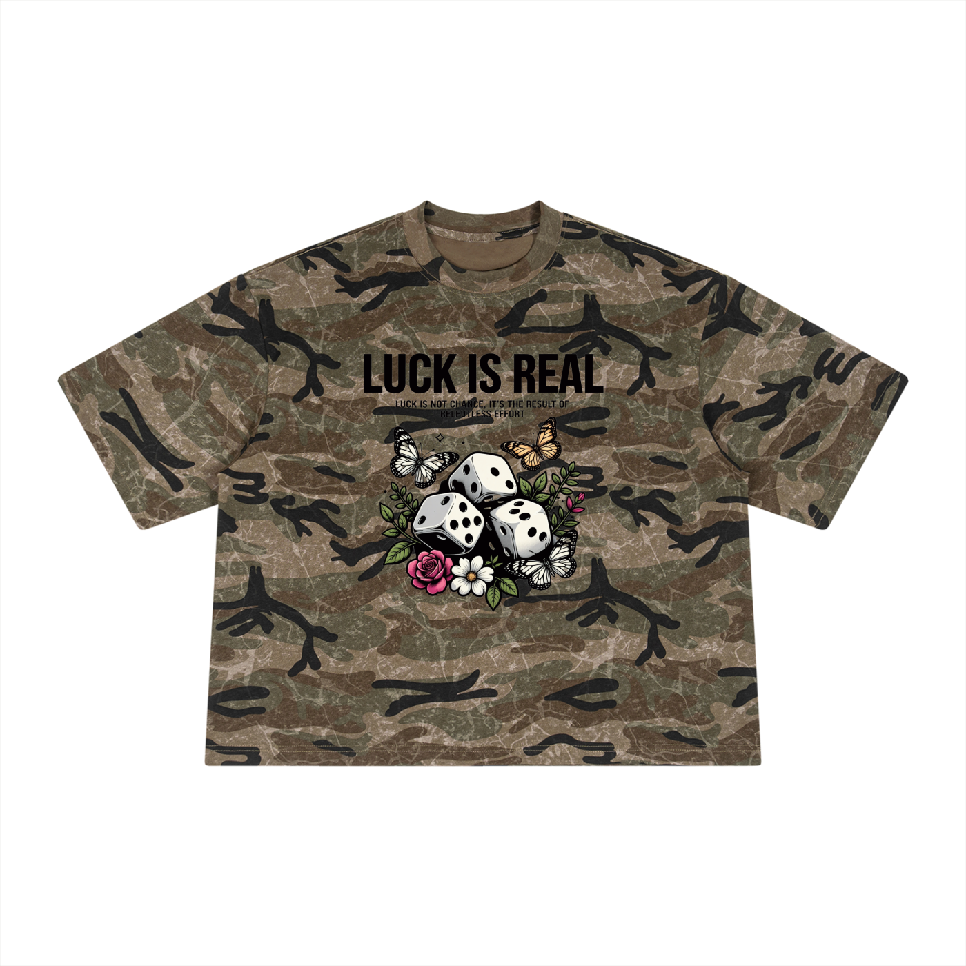Luck Unisex Boxy Camo Print T-Shirt