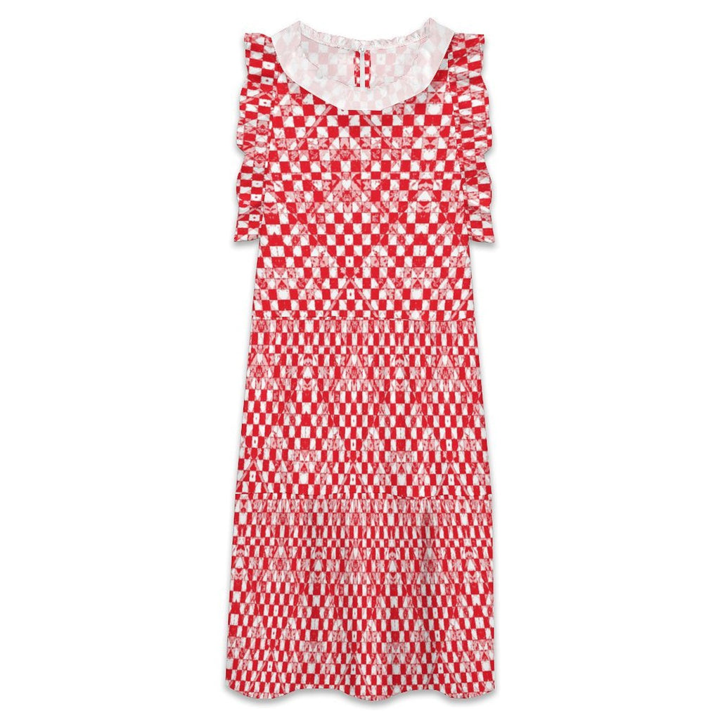 Custom Women's Ruffle Trim Sleeveless Mock Neck Loose Fit Mini Dress