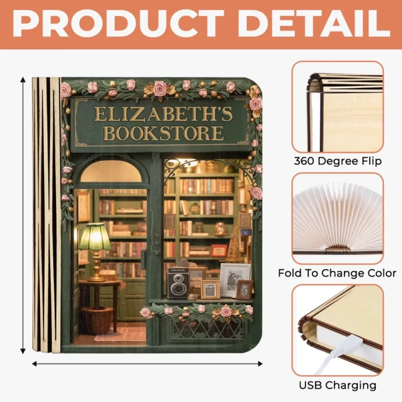Custom Foldable LED Magic Book Lamp - Personalized Bookish Gifts For Book Lovers, Bookworms, Readers - Light Up Your Own Little Bookstore
