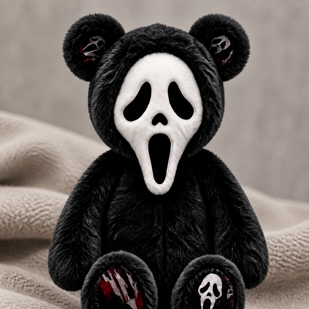 Black Bear Ghost Face Plush – Cute Spooky Halloween Stuffed Bear Toy, Gothic Horror Gift for Halloween Lovers