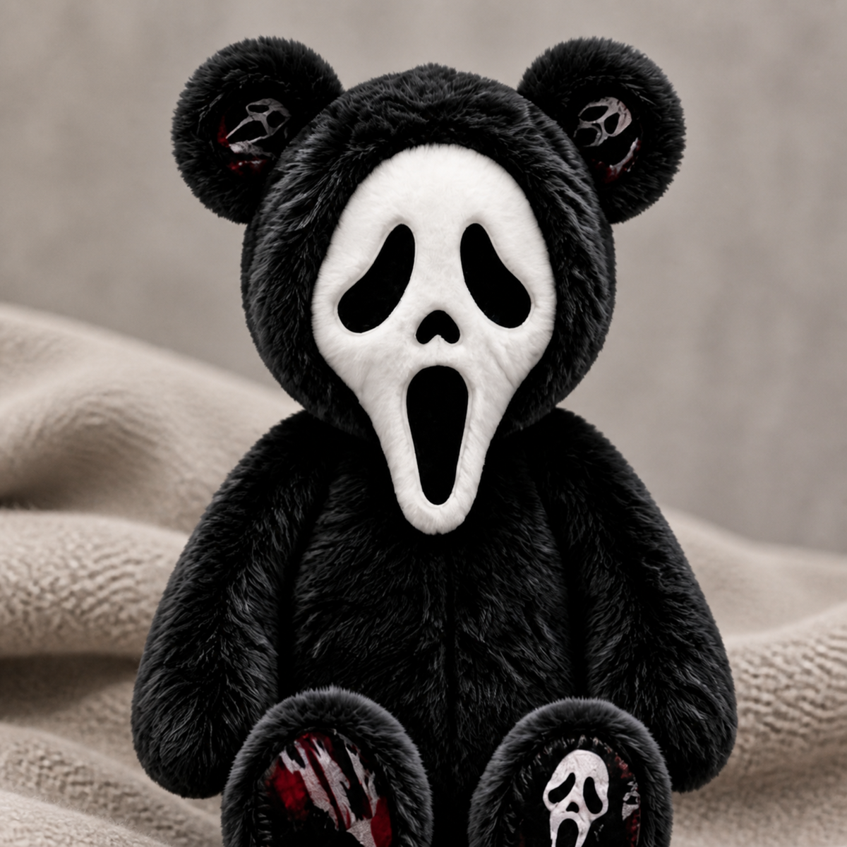 Black Bear Ghost Face Plush – Cute Spooky Halloween Stuffed Bear Toy, Gothic Horror Gift for Halloween Lovers