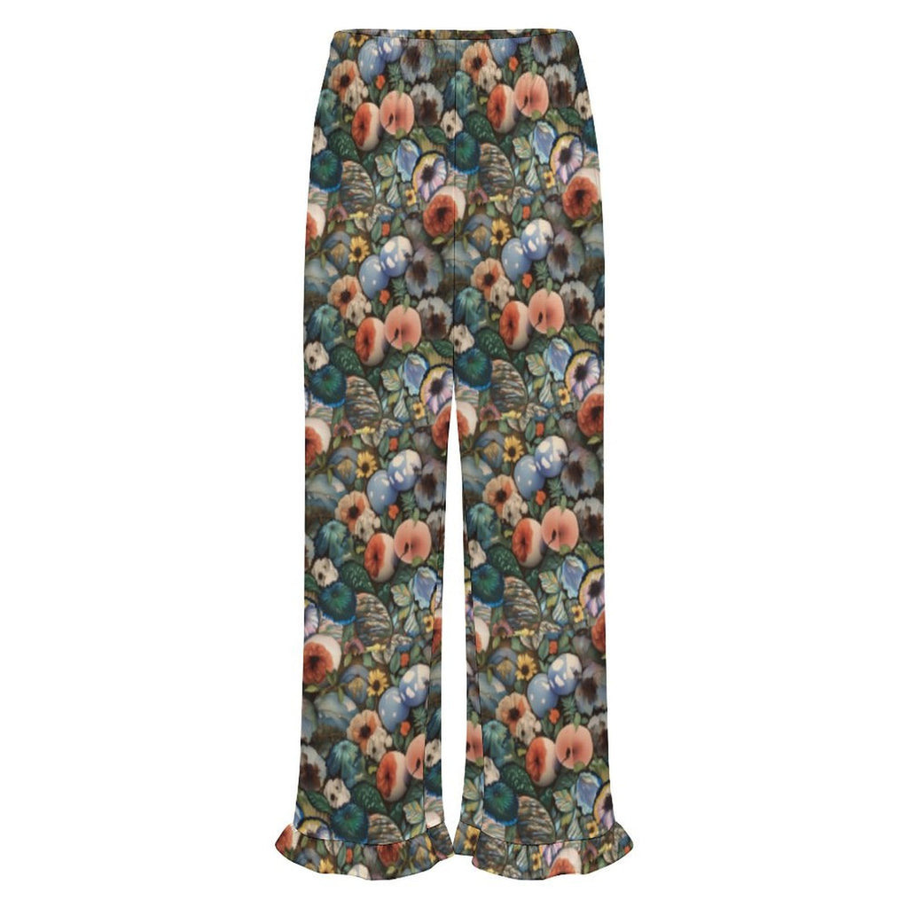 Custom Womens Elastic Waist Ruffle Hem Pocketed Wide Leg Pants