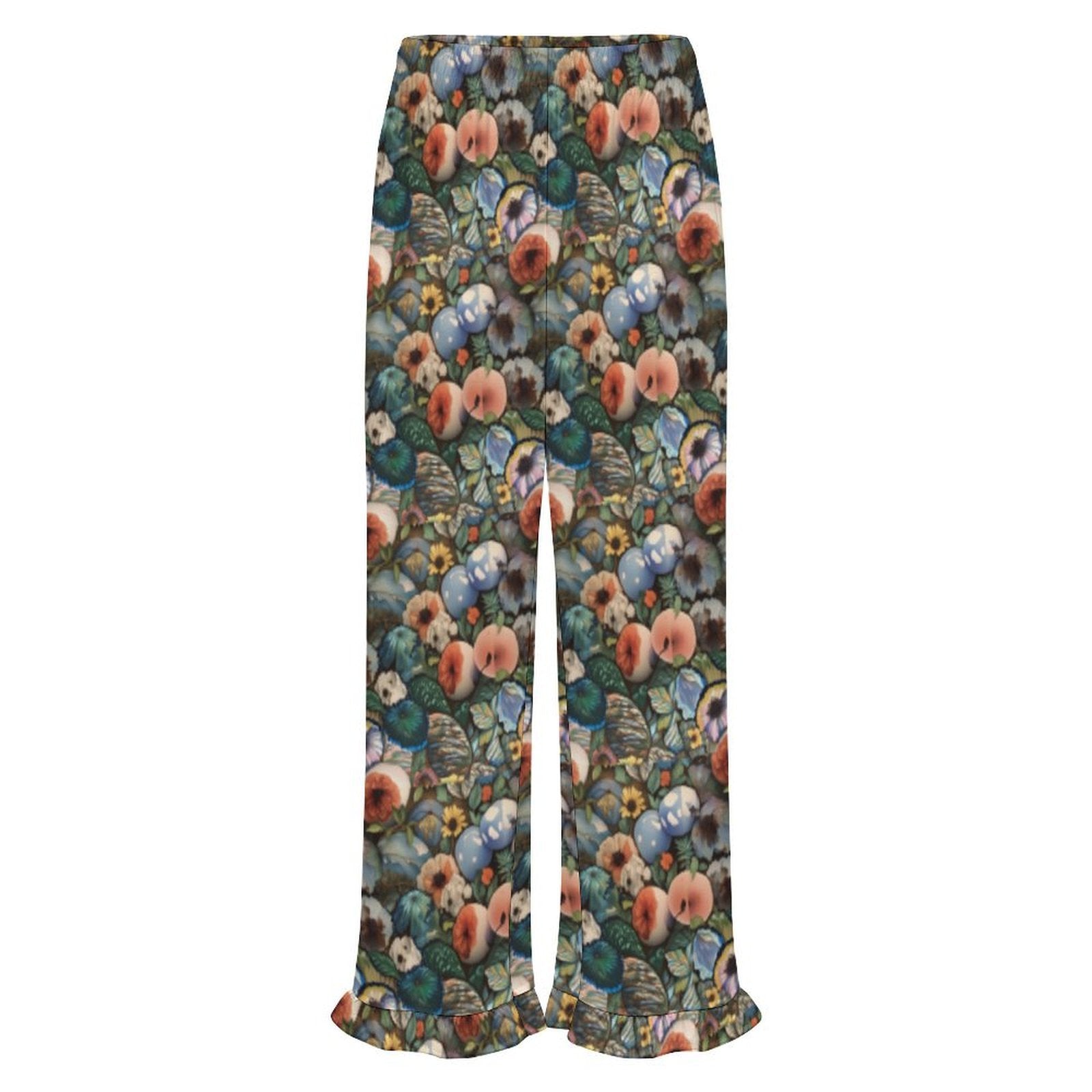 Custom Womens Elastic Waist Ruffle Hem Pocketed Wide Leg Pants