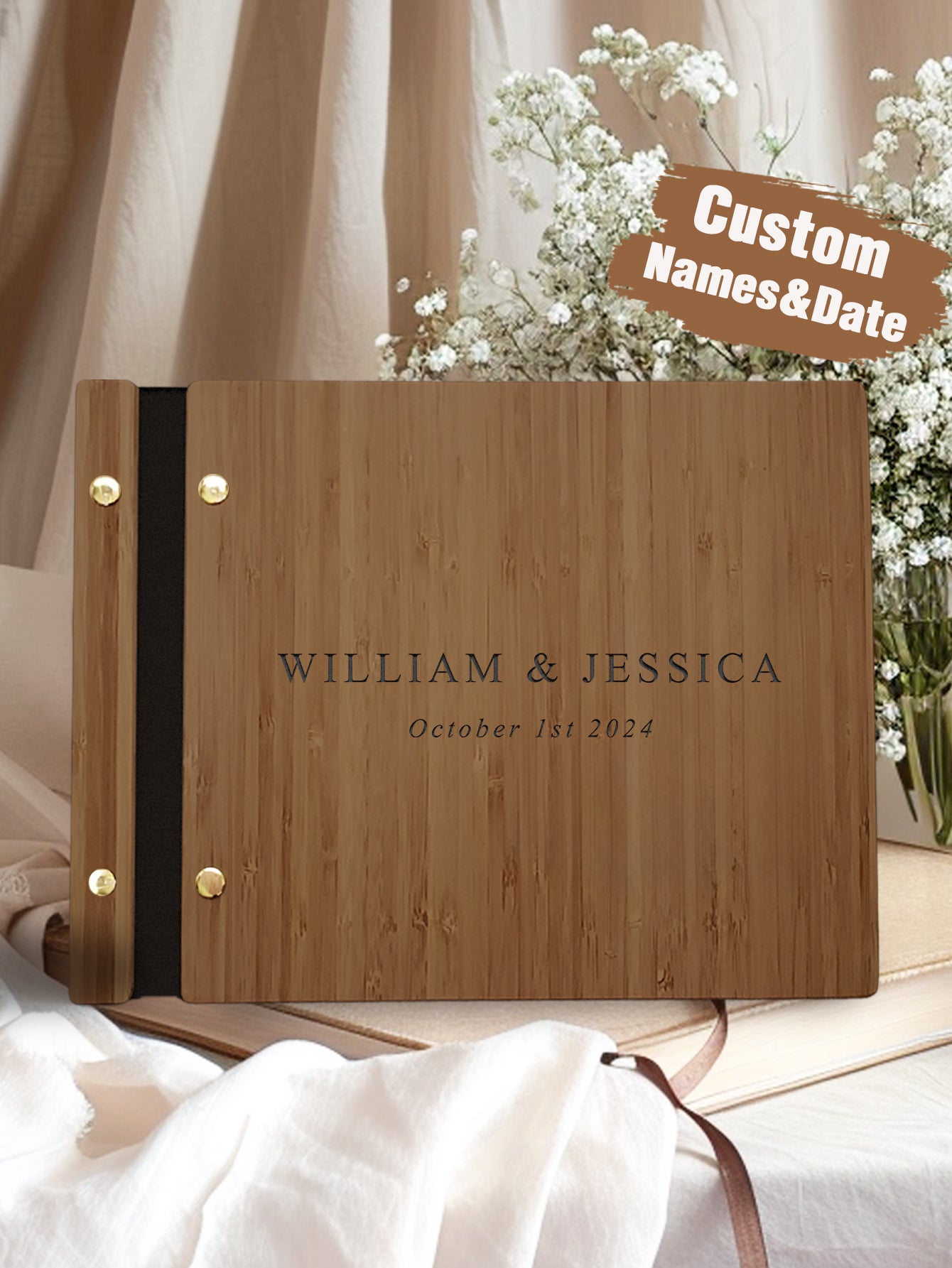 Custom UV Printed  Wooden Wedding Guest Books