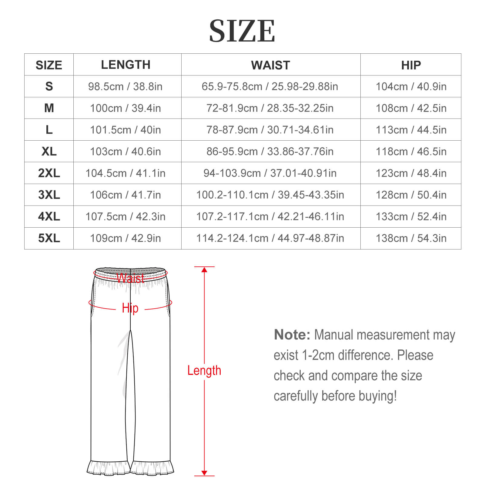 Custom Womens Elastic Waist Ruffle Hem Pocketed Wide Leg Pants