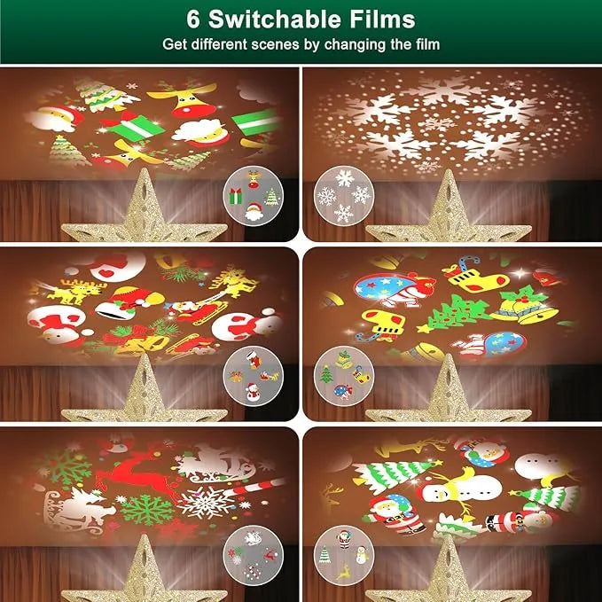 Christmas Tree Topper Star Lighted With 6 Projection Modes Christmas Star Tree Topper With Led Rotating Lights Gold Tree Topper