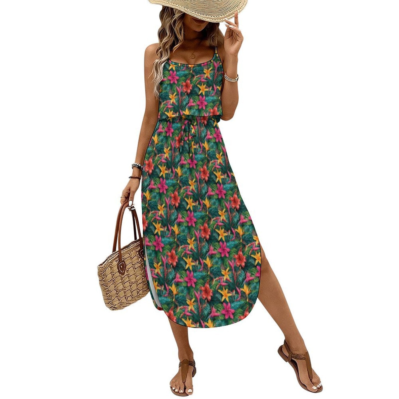 Custom Womens Spaghetti Strap Tie Waist Midi Dress