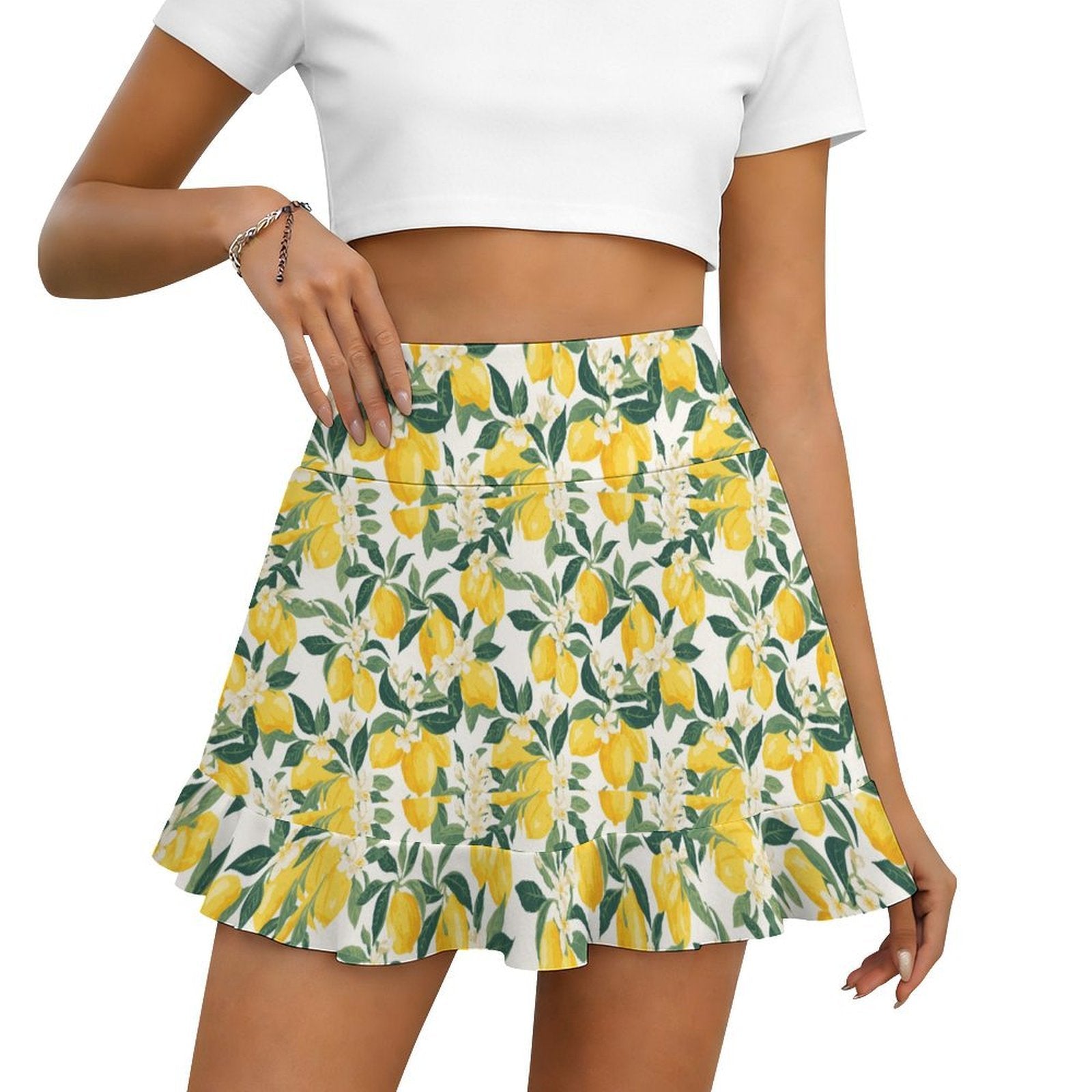 Custom Women's High Waist Tennis Skirt Pocketed Ruffle Hem Athletic Skort