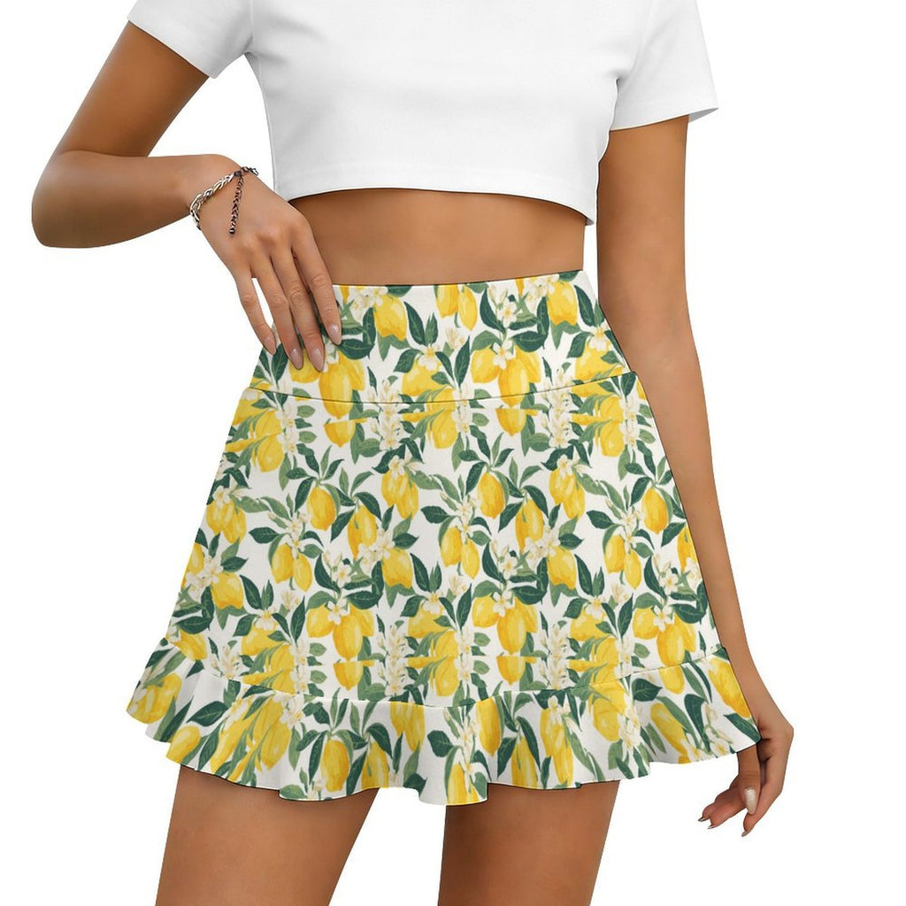 Custom Women's High Waist Tennis Skirt Pocketed Ruffle Hem Athletic Skort