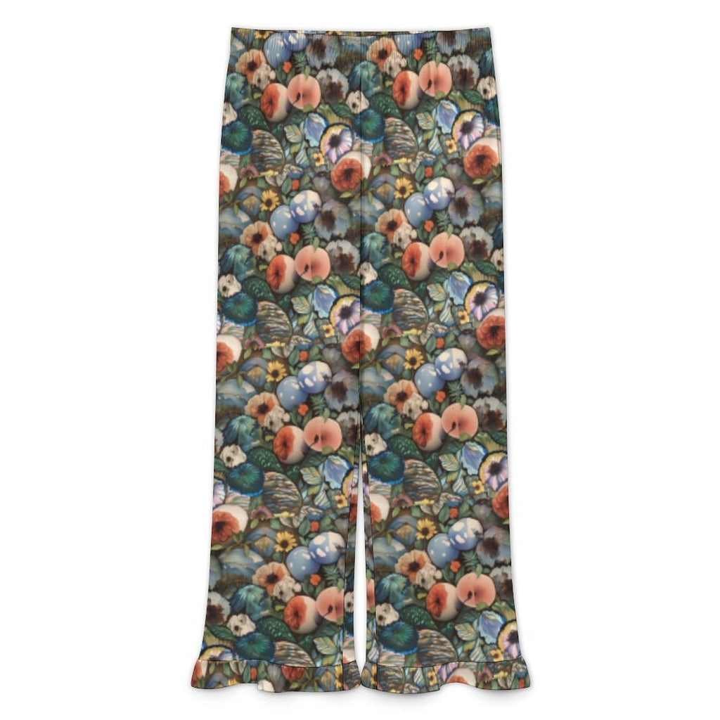 Custom Womens Elastic Waist Ruffle Hem Pocketed Wide Leg Pants