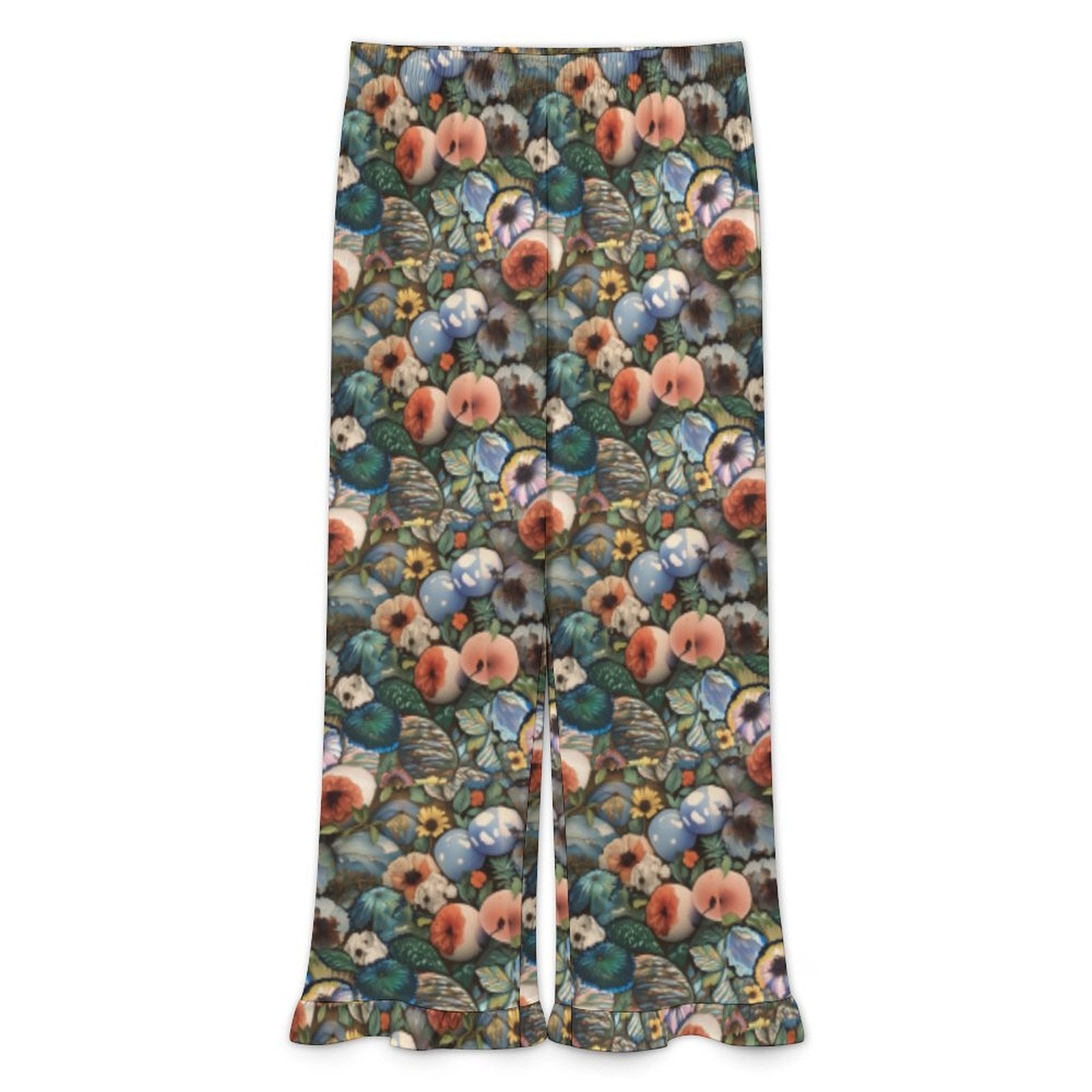 Custom Womens Elastic Waist Ruffle Hem Pocketed Wide Leg Pants