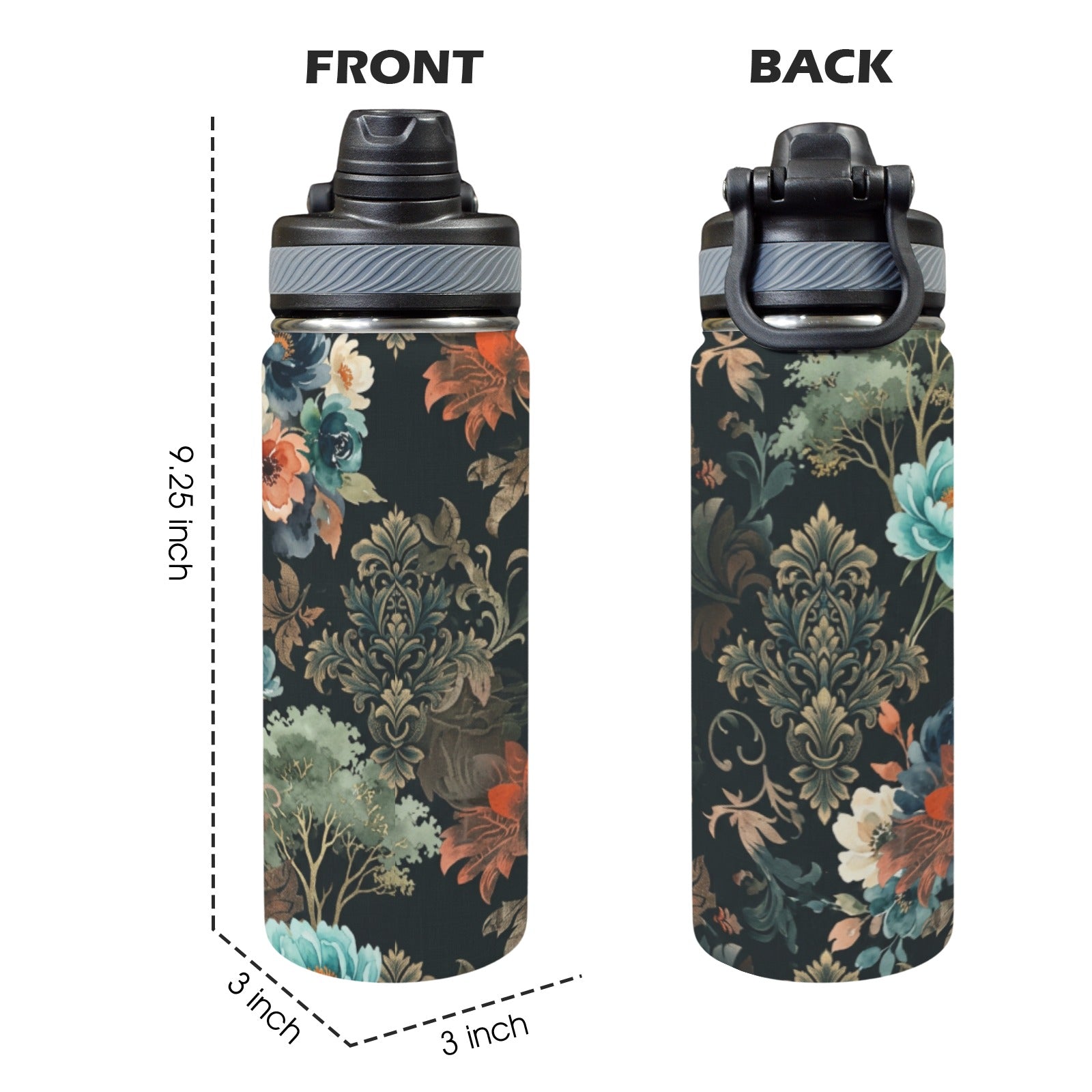 Floral Water Bottle With Cap