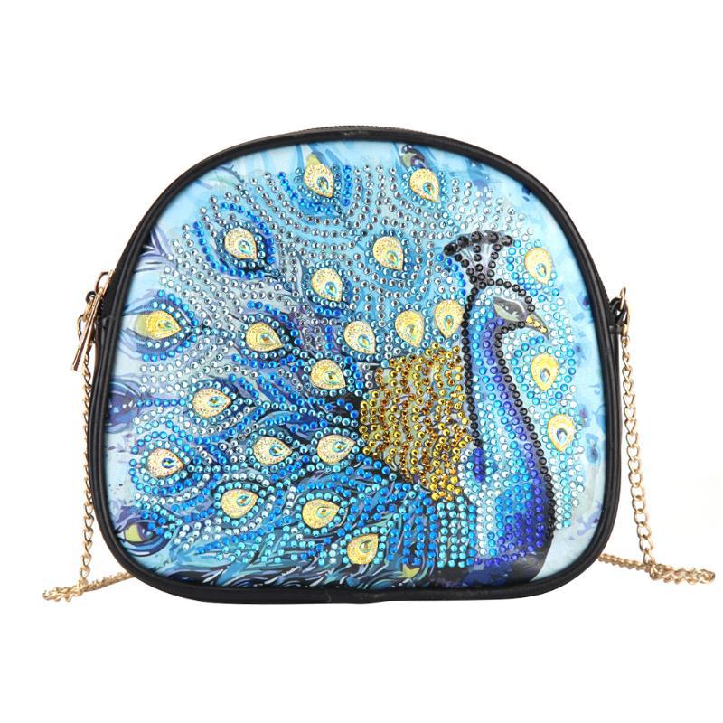 One-Shoulder Handmade Peacock Mandala Diamond Satchel