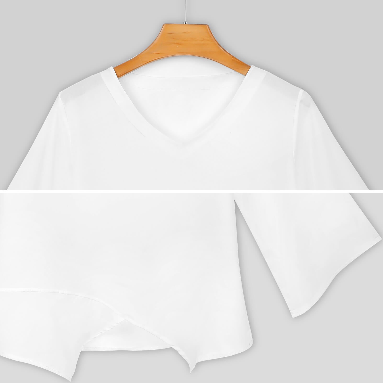 Custom Women's V Neck Bell Sleeve Asymmetrical Hem Chiffon Blouse Top