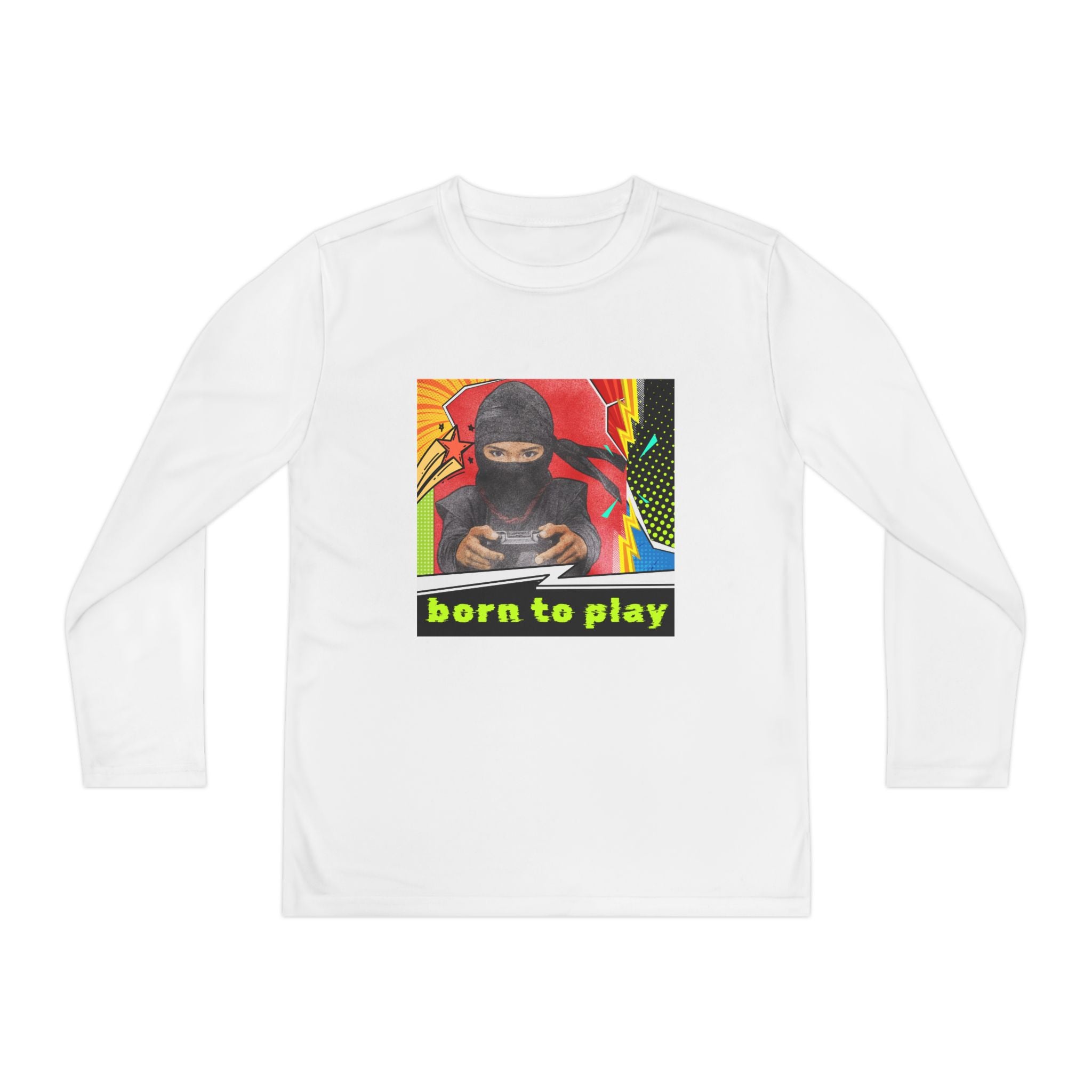 Youth Long Sleeve Ninja Tee - Born to Play, Gaming Shirt, Kids Activewear, Fun Playwear, Gift for Gamers