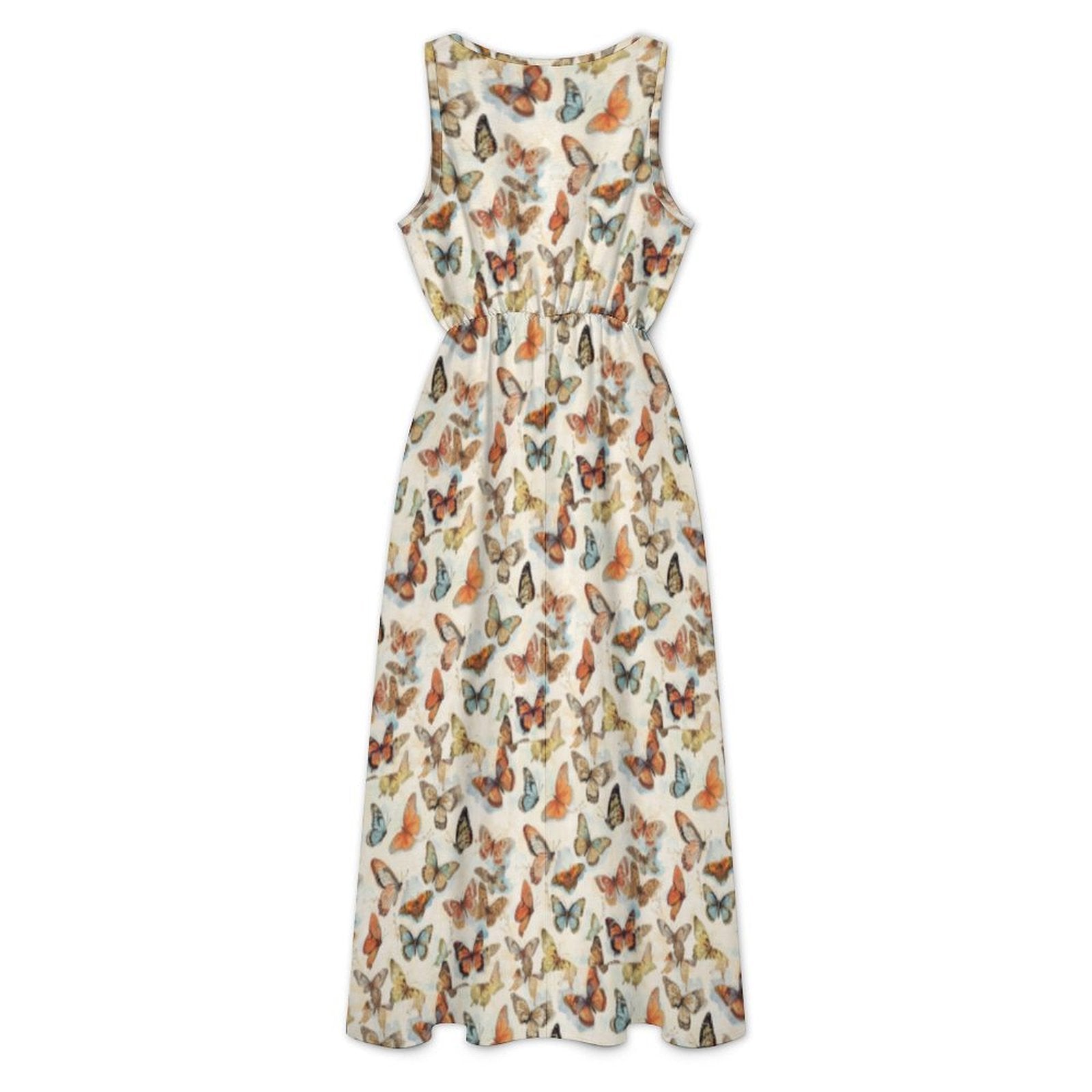 All-Over Print Women's Casual Sleeveless V-neck Midi Dress With Pockets