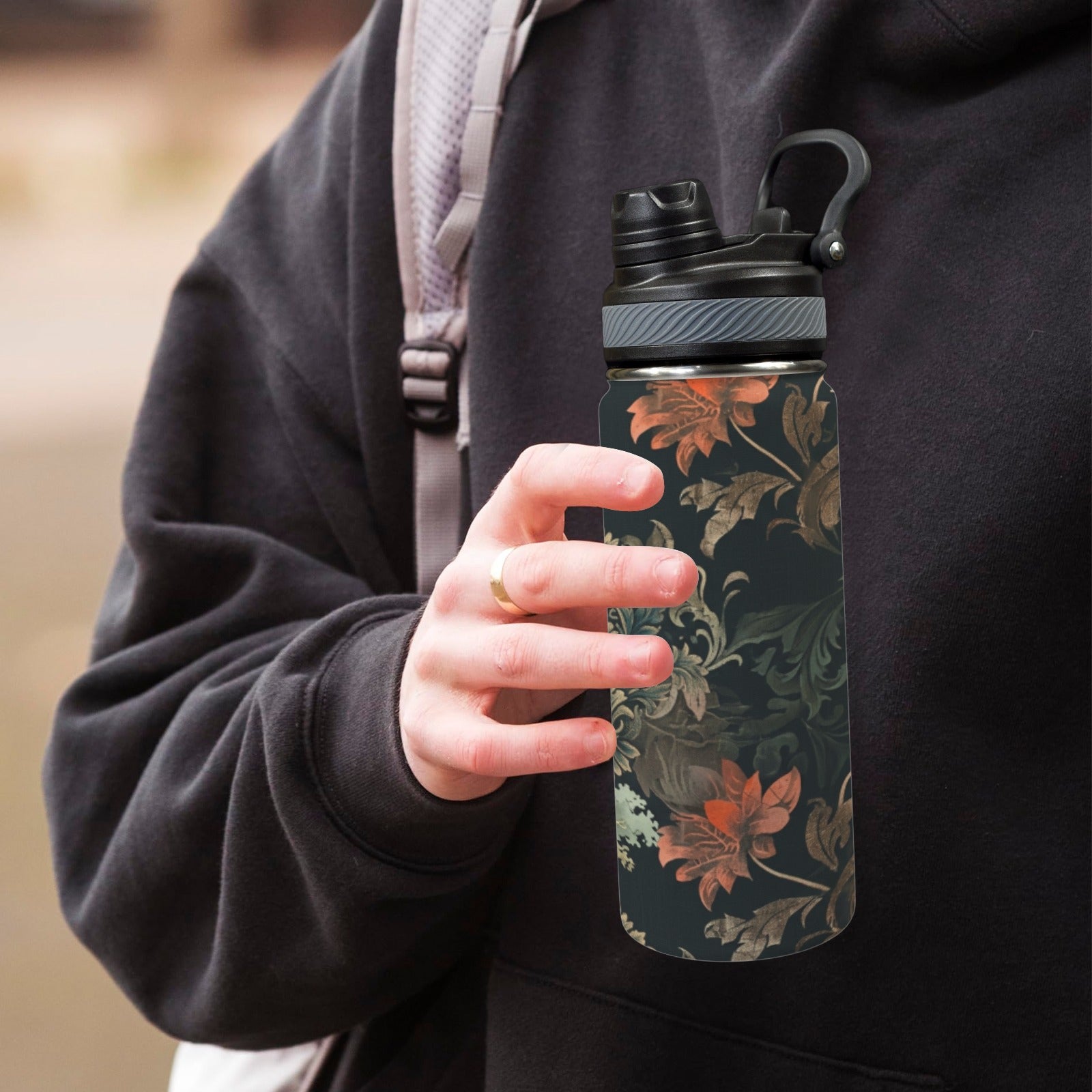 Floral Water Bottle With Cap