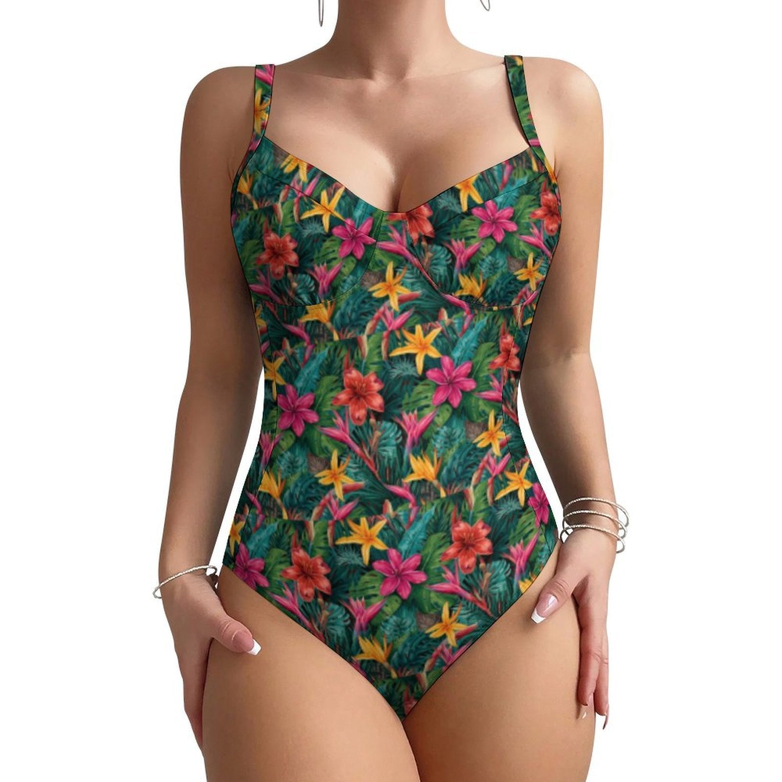 Customizable Full Print One-Piece Swimsuit Push-Up Adjustable Strap Swimwear