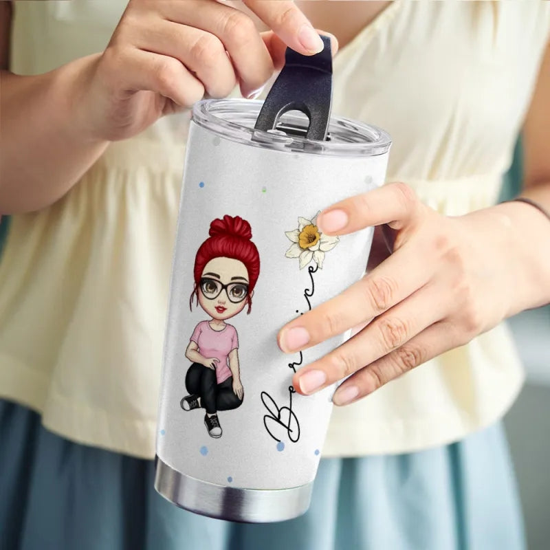 Personalized Cute Cartoon Birth Flower Water Cup Personalized Tumbler Cup Birthday Back to School Gift for Kids