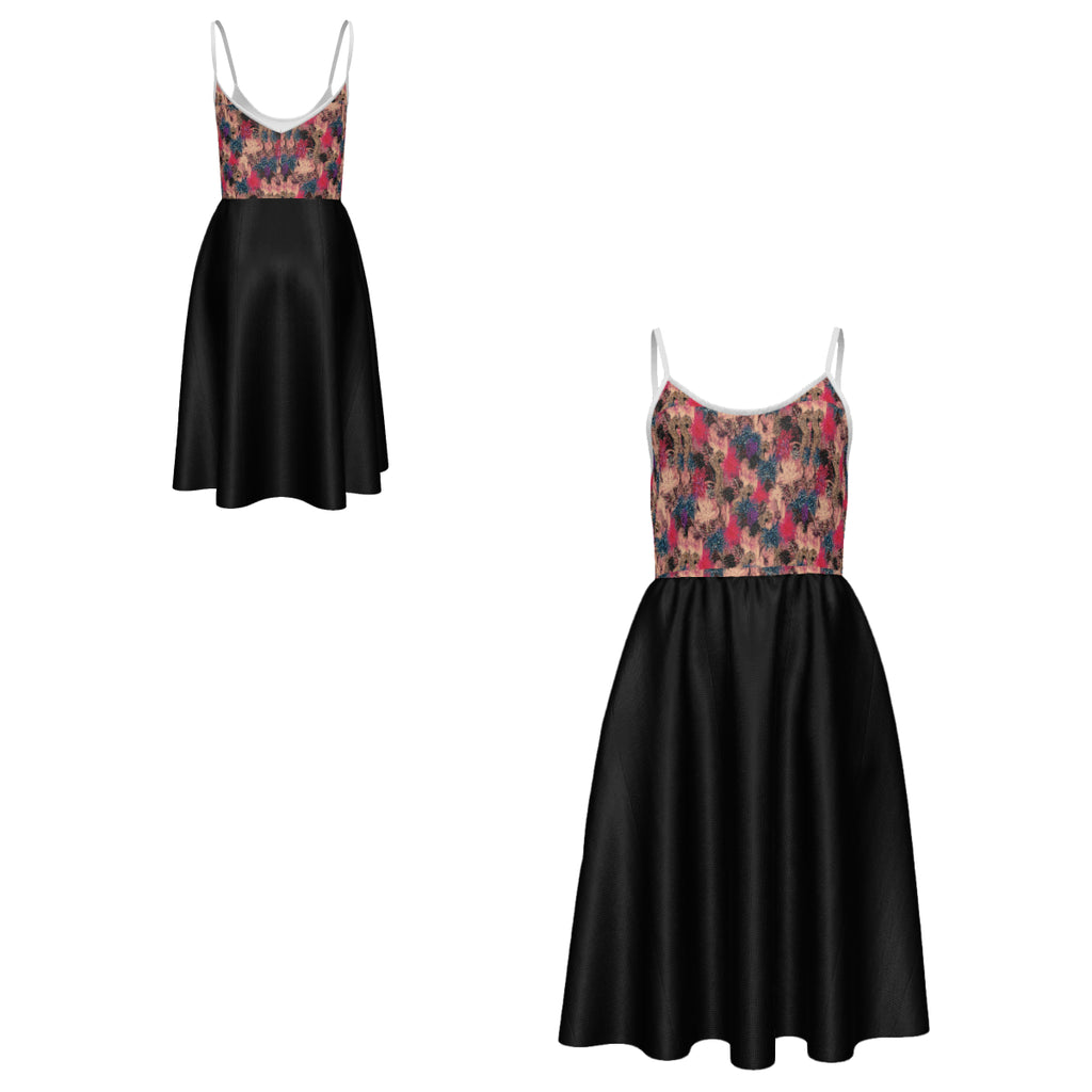 All Over Print Women's Long Slip Dress with Double Side Pockets