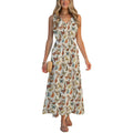 All-Over Print Women's Casual Sleeveless V-neck Midi Dress With Pockets
