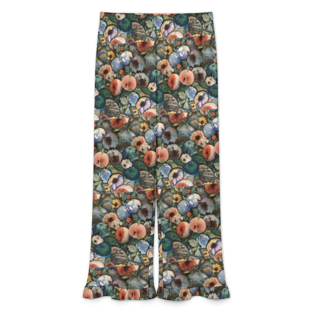 Custom Womens Elastic Waist Ruffle Hem Pocketed Wide Leg Pants