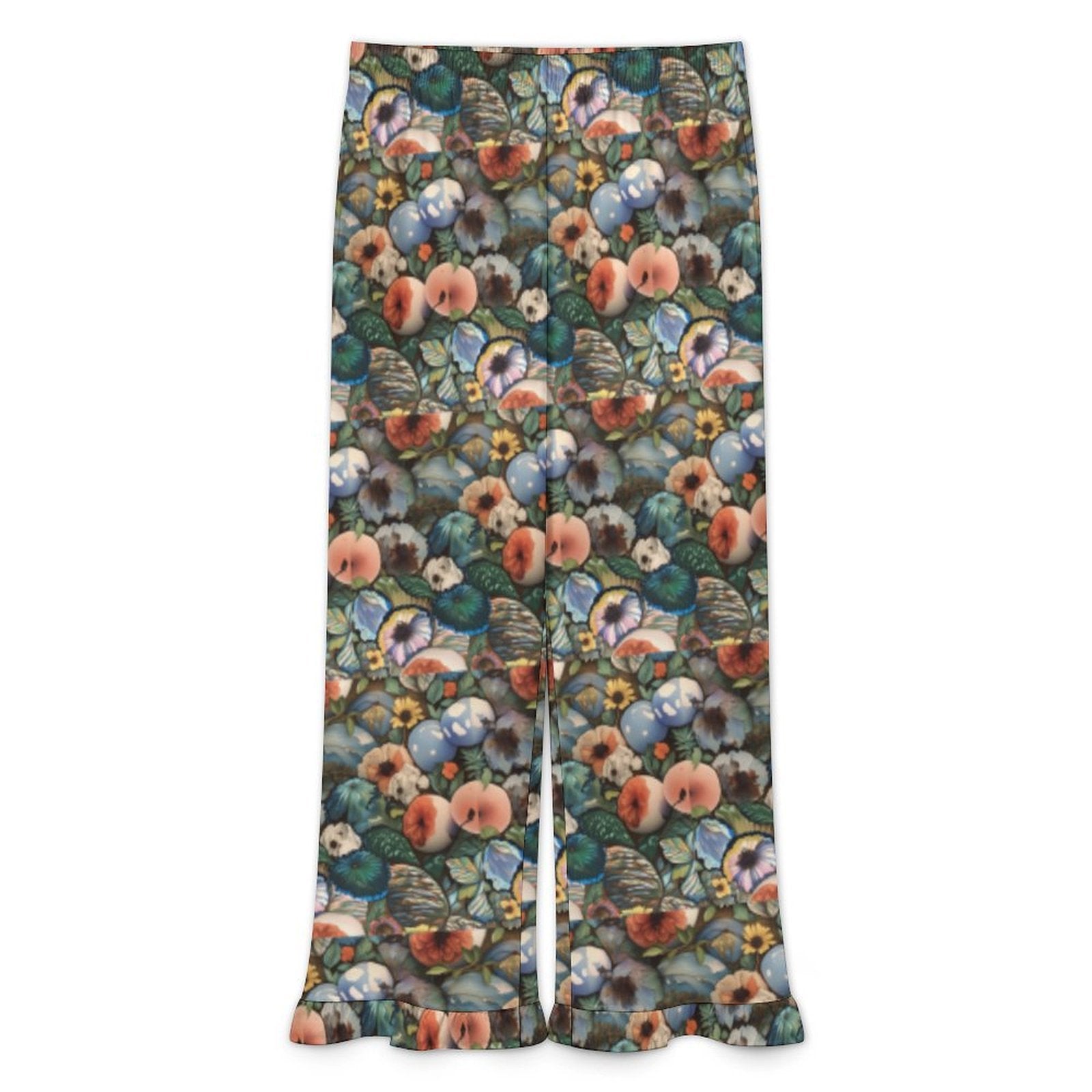 Custom Womens Elastic Waist Ruffle Hem Pocketed Wide Leg Pants
