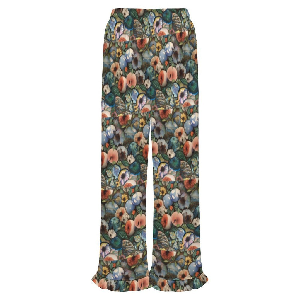 Custom Womens Elastic Waist Ruffle Hem Pocketed Wide Leg Pants