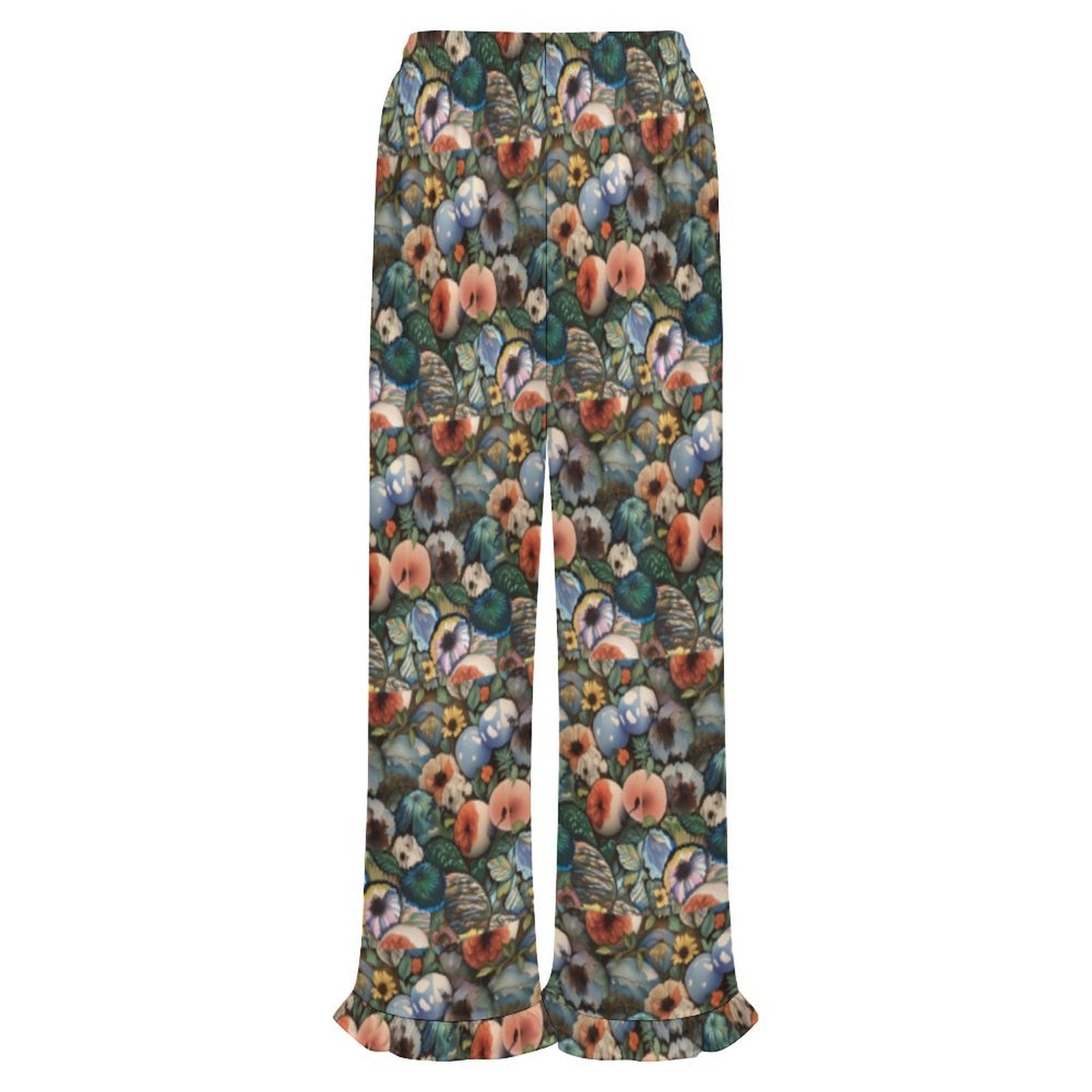 Custom Womens Elastic Waist Ruffle Hem Pocketed Wide Leg Pants