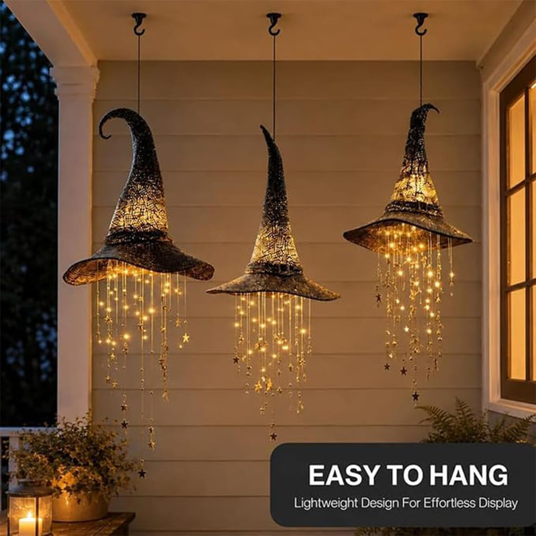 LED Light Up Witch Hat Halloween Hanging Decoration with Bell