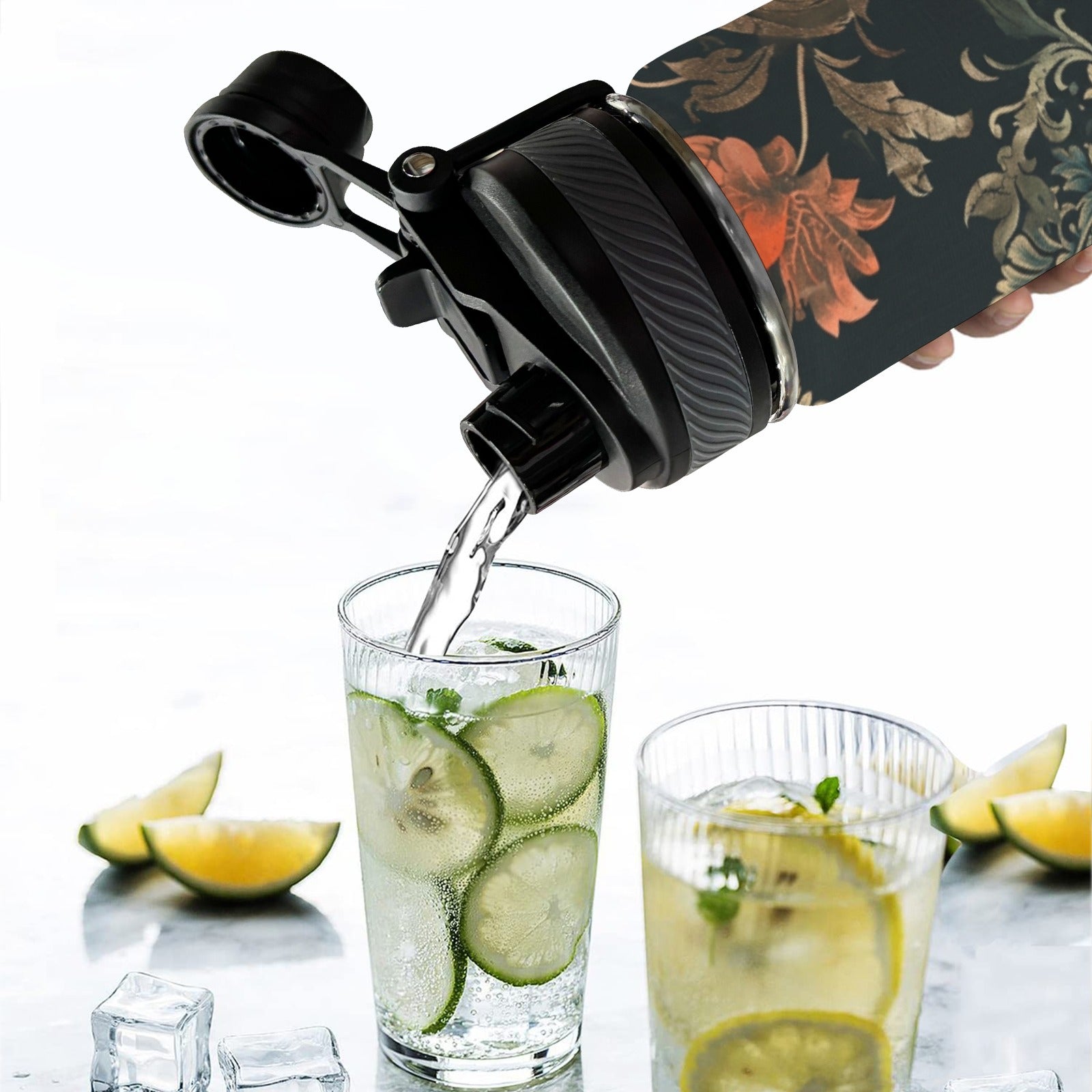 Floral Water Bottle With Cap