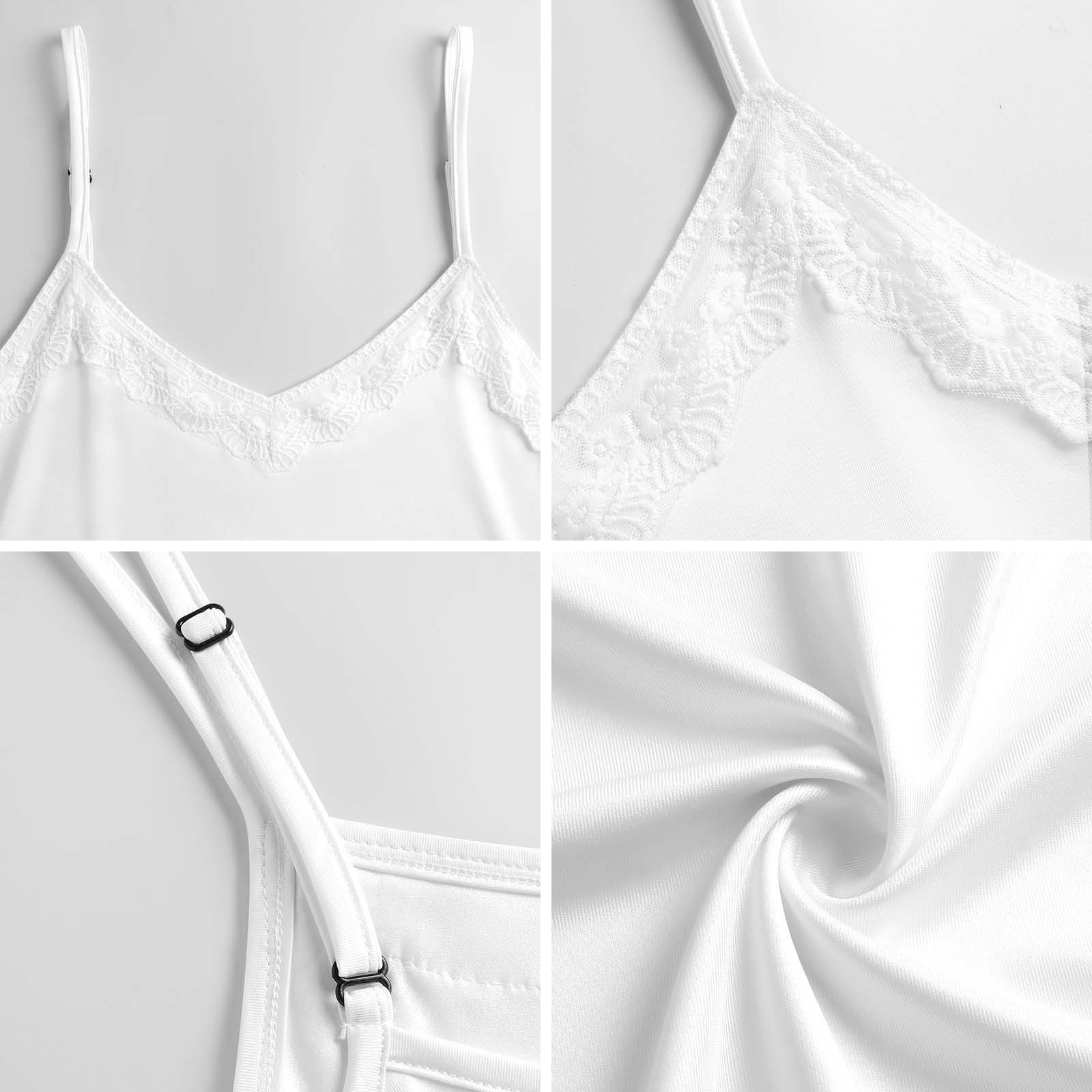 Custom Women's Spaghetti Strap Lace Trim V Neck Loose Sleep Dress