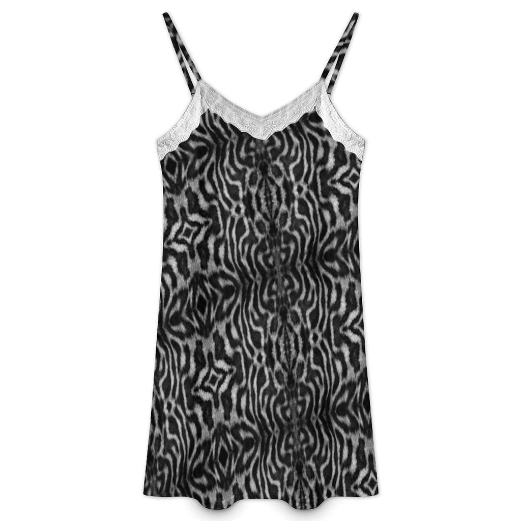 Custom Women's Spaghetti Strap Lace Trim V Neck Loose Sleep Dress