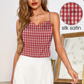 red checkered picnic blanket pattern satin