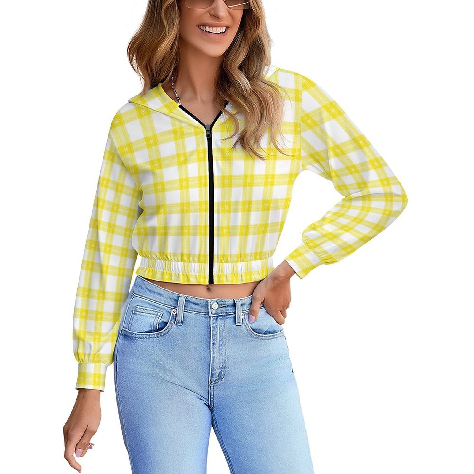 Custom Womens Long Sleeve Zip Up Cropped Hooded Jacket