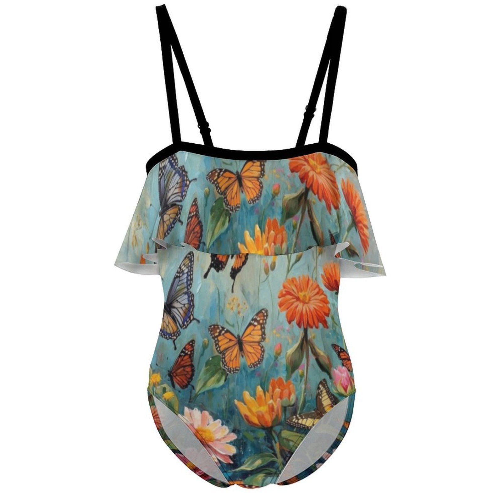 Custom Girl's Ruffle One Piece Adjustable Strap Swimsuit