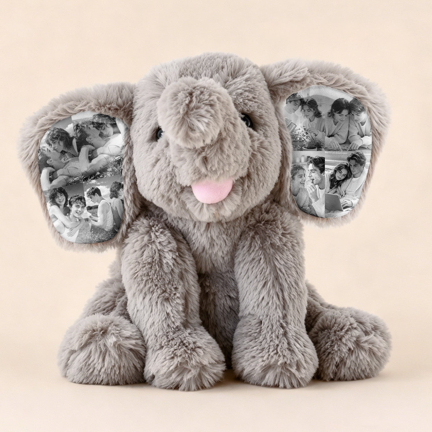 Custom Photo Elephant Plush – Personalized Ear Picture Elephant Gift for Couples Anniversary Gifts