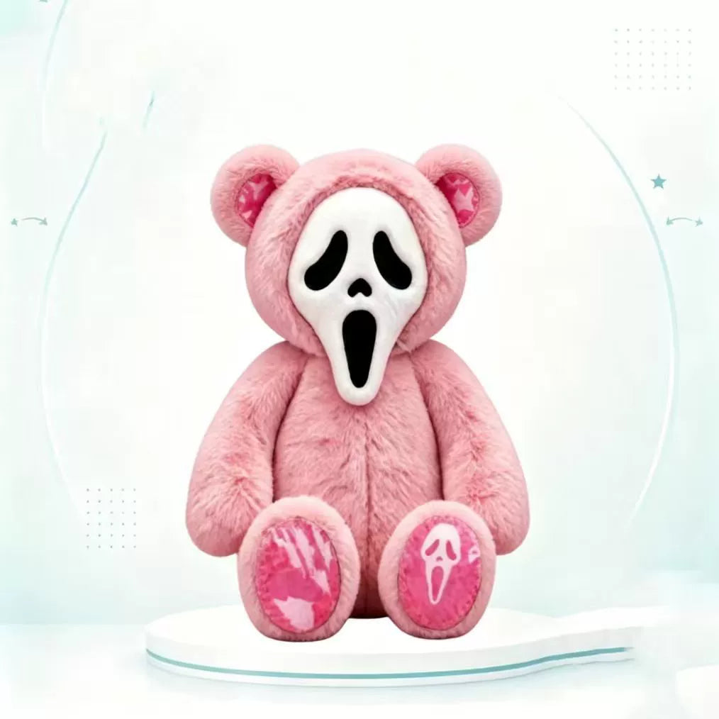 Black Bear Ghost Face Plush – Cute Spooky Halloween Stuffed Bear Toy, Gothic Horror Gift for Halloween Lovers