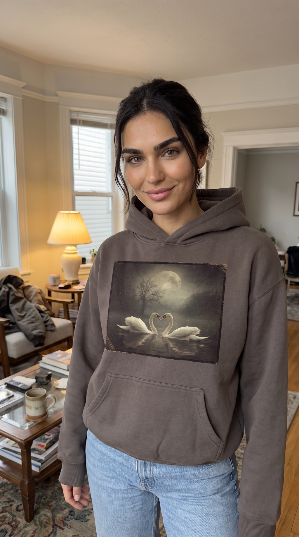 Swan Love Lake Oversize Fleeced Hoodie