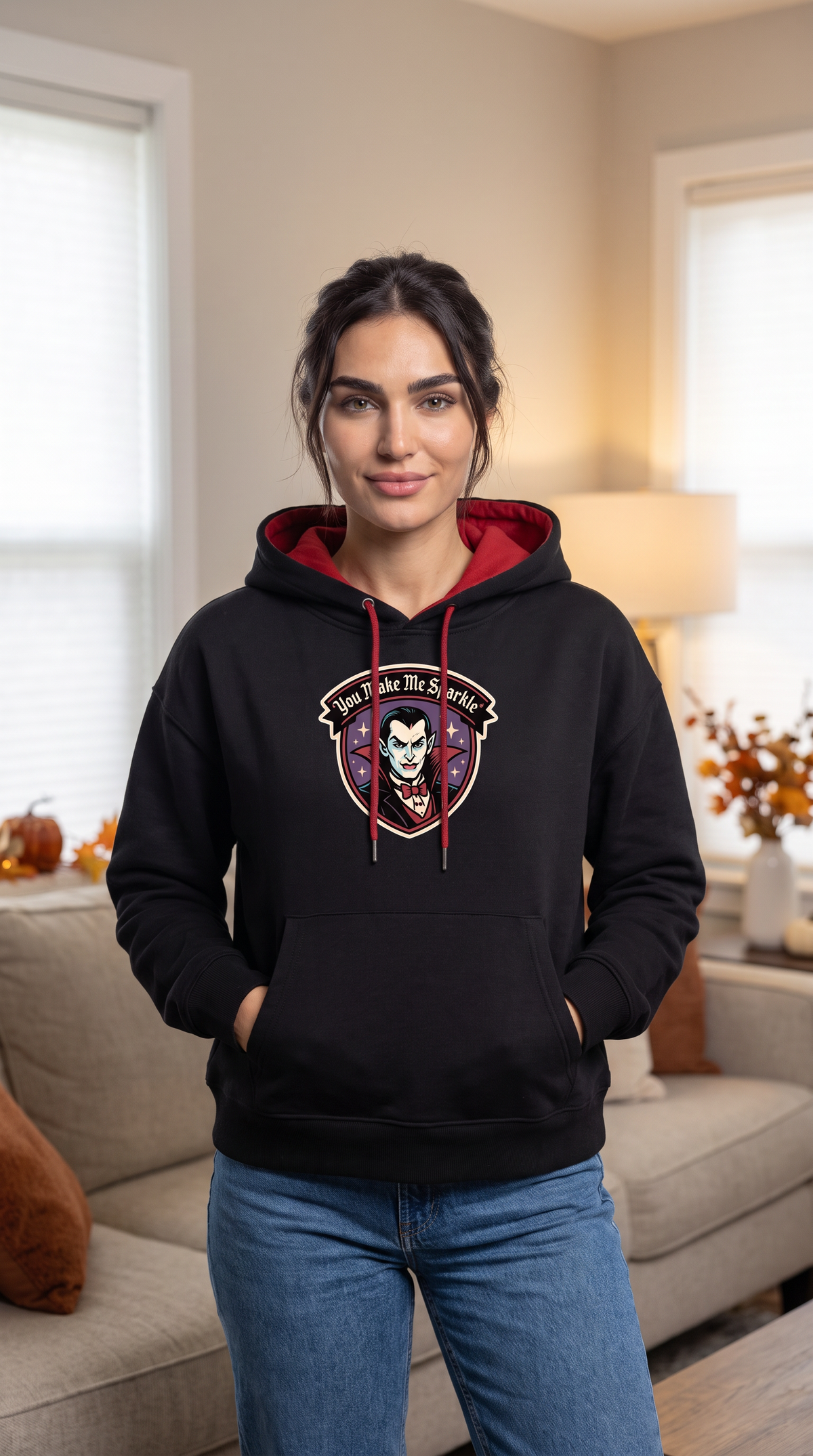Sparkle Vampire Halloween Unisex Sunfade Boxy Long Sleeve T-Shirt
