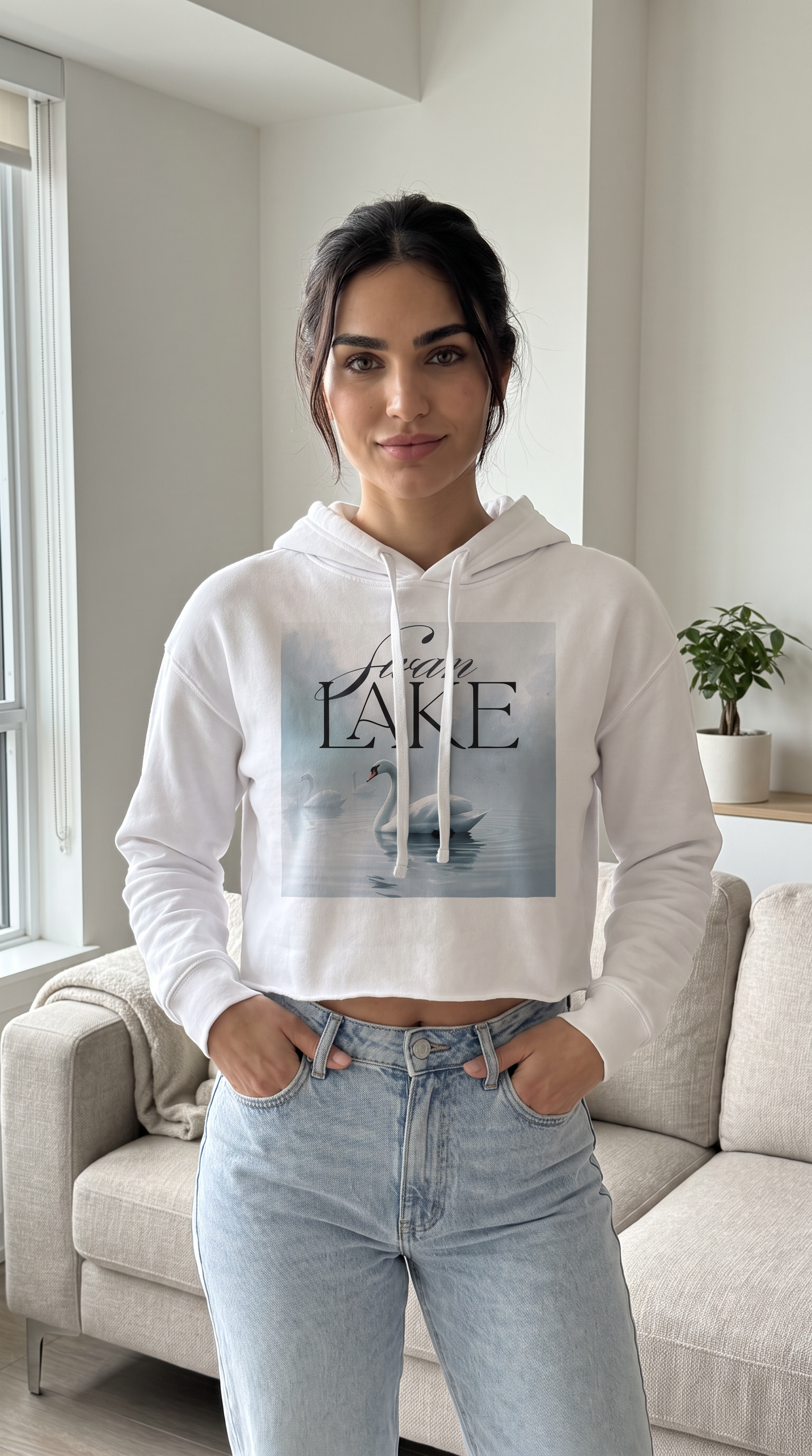 Swan Lake Cropped Hoodie - Chic & Comfortable Fashion Staple