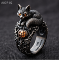 Little Fox & Pumpkin Lantern Ring – 10g Genuine 925 Sterling Silver Halloween Animal Ring for Men & Women, US Size 6-12