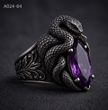 Snake Embrace Purple Stone Ring Set 10g Genuine Silver Serpent Statement Jewelry