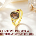 Custom Oval Photo Ring with 2 Birthstones – Personalized Gold Picture Ring Gift for Her Birthday Gift